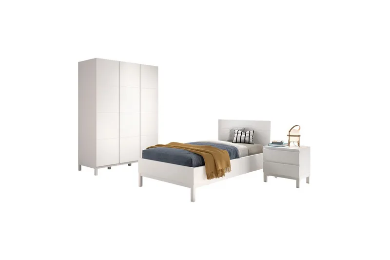 Säng med nattduksbord 3-dörrars garderob Eva, undefined