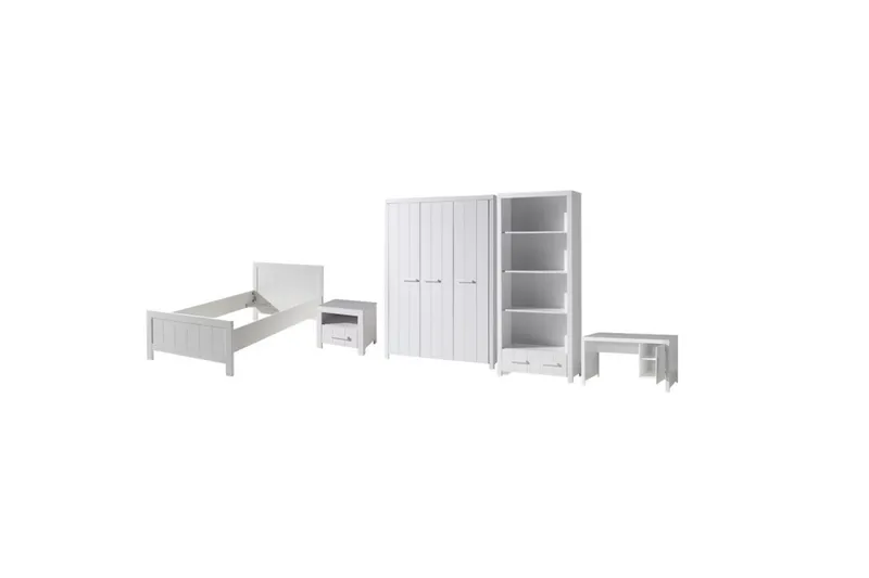 Säng med nattduksbord 3-dörrars garderob Skrivbord Bokhylla Erik, undefined