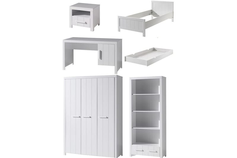 Säng med nattduksbord 3-dörrars garderob Skrivbord Bokhylla Låda Erik, undefined