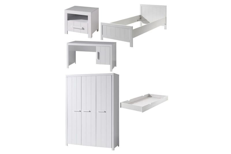 Säng med nattduksbord 3-dörrars garderob Skrivbord Låda Erik, undefined