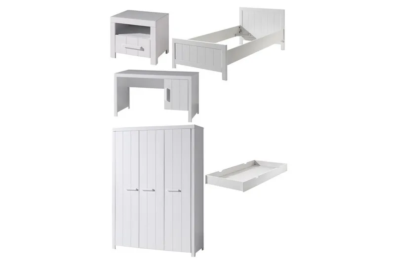 Säng med nattduksbord 3-dörrars garderob Skrivbord Låda Erik, undefined