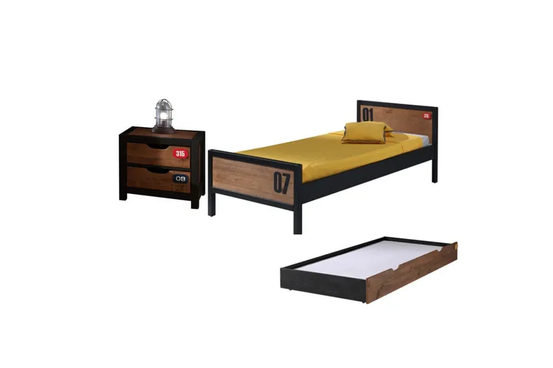 Säng med ribbotten låda nattduksbord Alex, undefined