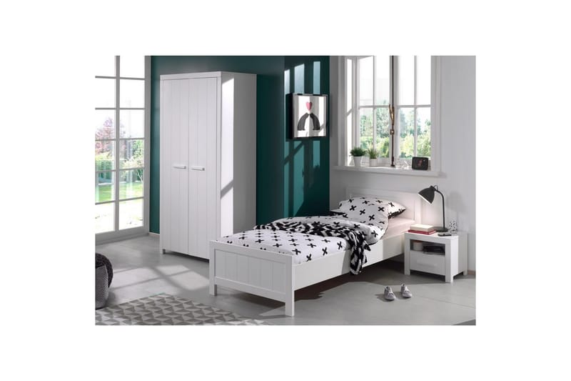 Säng med ribbotten nattduksbord 2-dörrars garderob Erik - Möbler - Möbelset - Möbelset för sovrum