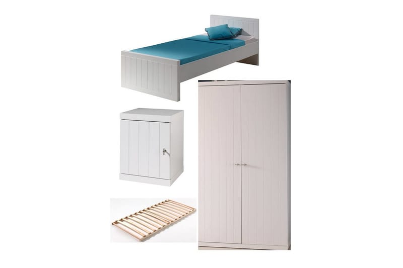 Säng med ribbotten nattduksbord garderob Robin, undefined