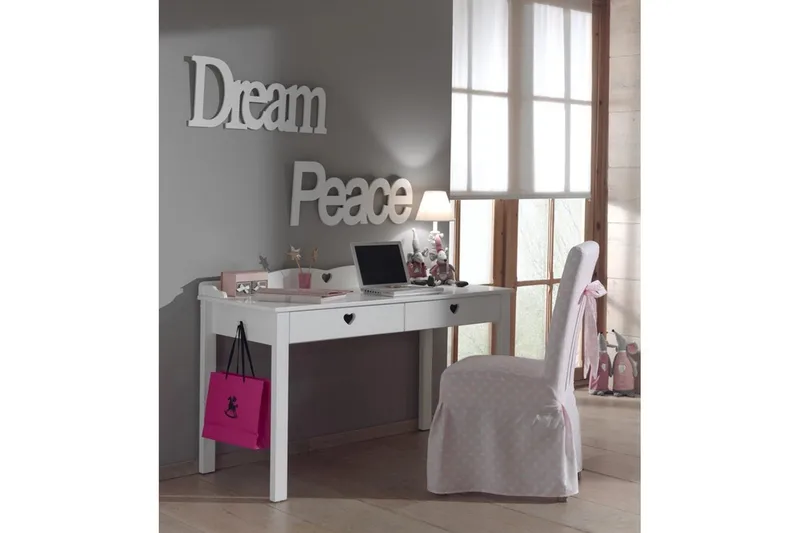 Säng med ribbotten nattduksbord garderob skrivbord Amori Vit 2 dörrar - 2 dörrar - Möbler - Möbelset - Möbelset för sovrum