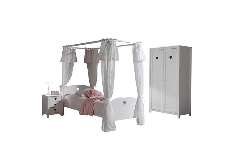 Säng med ribbotten nattduksbord garderob textilset Amori Vit, undefined