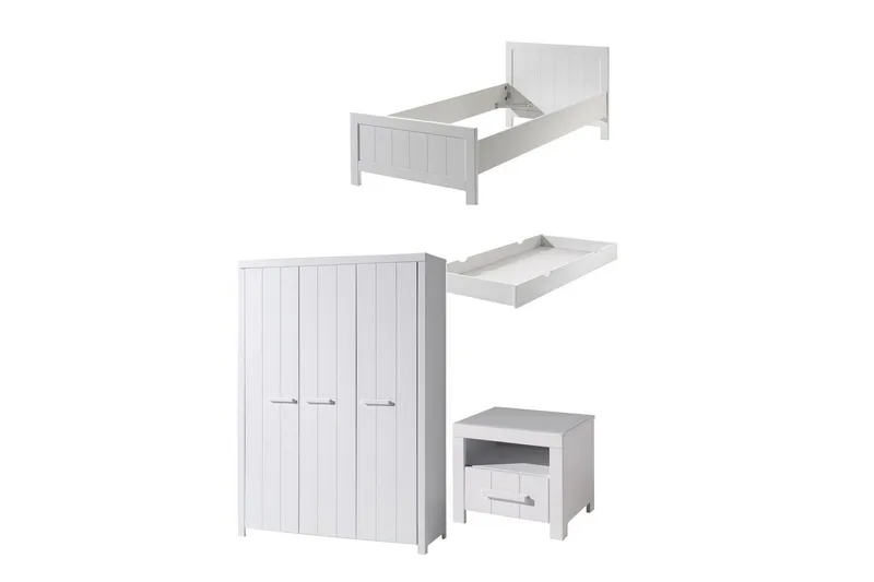 Säng med sängbord, 3-dörrars garderob, låda Erik, undefined