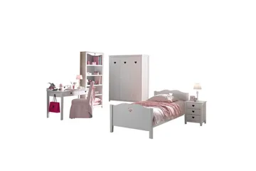 Säng med sängbord, garderob, skrivbord, bokhylla Amori Vit 3-dörrar - 3-dörrar - Möbler - Möbelset - Möbelset för sovrum