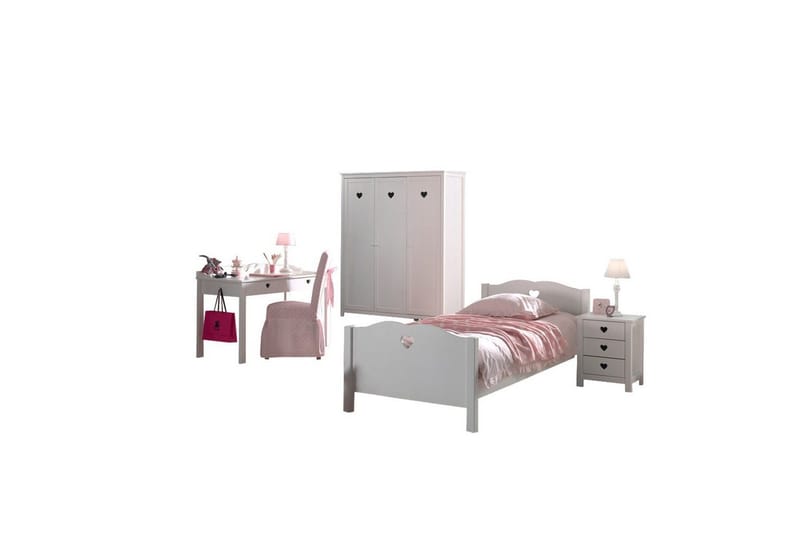 Säng med sängbord, garderob, skrivbord Amori Vit 3-dörrar, 3-dörrar