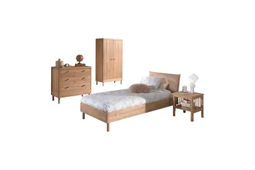 Säng med sängbord, garderob Forrest byrå med 3 lådor Ek