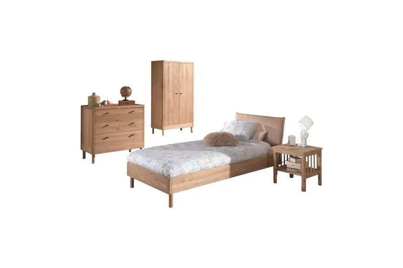 Säng med sängbord, garderob Forrest byrå med 3 lådor Ek - Ek - Möbler - Möbelset - Möbelset för sovrum