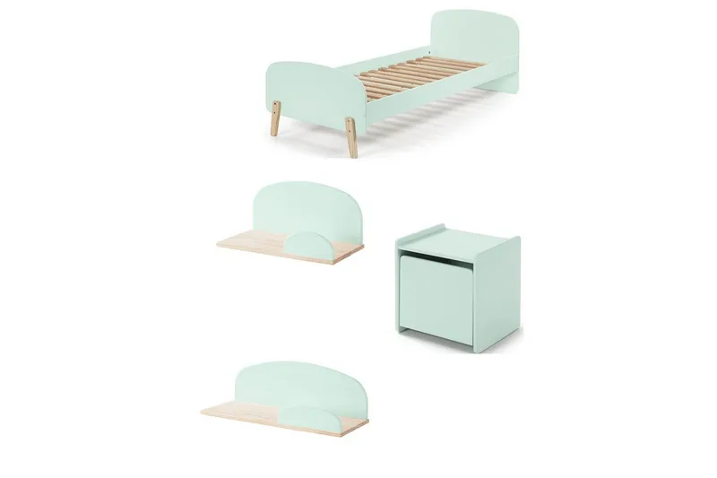 Säng med sängbord Vägg hyllor Kiddy Mintgrön - Mintgrön - Möbler - Möbelset - Möbelset för sovrum