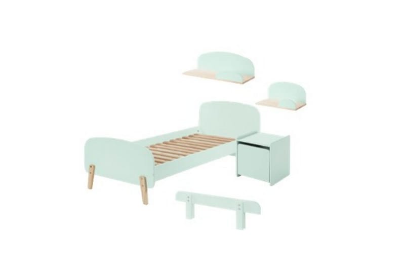 Säng med sängbord Vägg hyllor Skyddsrail Kiddy Mintgrön - Mintgrön - Möbler - Möbelset - Möbelset för sovrum
