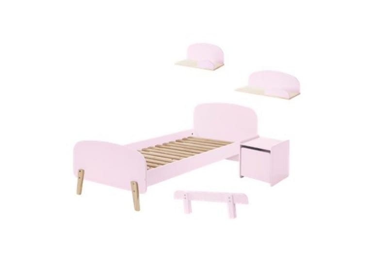 Säng med sängbord Vägg hyllor Skyddsrail Kiddy Rosa - Rosa - Möbler - Möbelset - Möbelset för sovrum