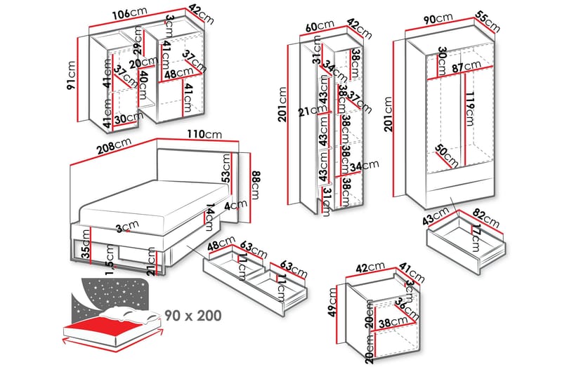 Sigmana Möbelset För Sovrum - Ljusgrå/Beige - Möbler - Möbelset - Möbelset för sovrum