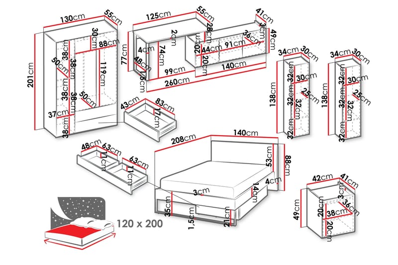 Sigmana Möbelset För Sovrum - Ljusgrå/Brun/Beige - Möbler - Möbelset - Möbelset för sovrum