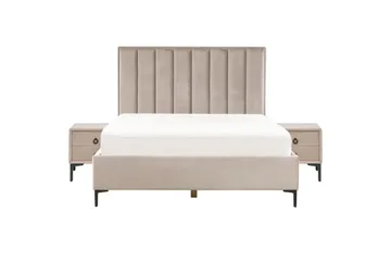 Sovrumsset Sezanne Beige/grå/svart, 160x200 cm, Sammet - Beige/grå/svart, 160x200 cm, Sammet - Möbler - Möbelset - Möbelset för sovrum