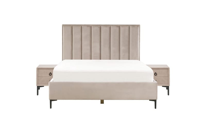 Sovrumsset Sezanne Beige/grå/svart, 160x200 cm, Sammet - Beige/grå/svart, 160x200 cm, Sammet - Möbler - Möbelset - Möbelset för sovrum