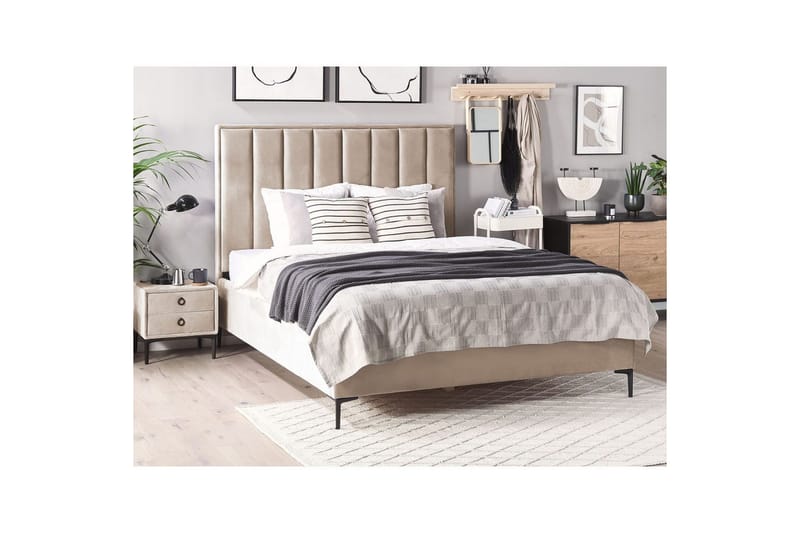 Sovrumsset Sezanne Beige/grå/svart, 160x200 cm, Sammet - Beige/grå/svart, 160x200 cm, Sammet - Möbler - Möbelset - Möbelset för sovrum