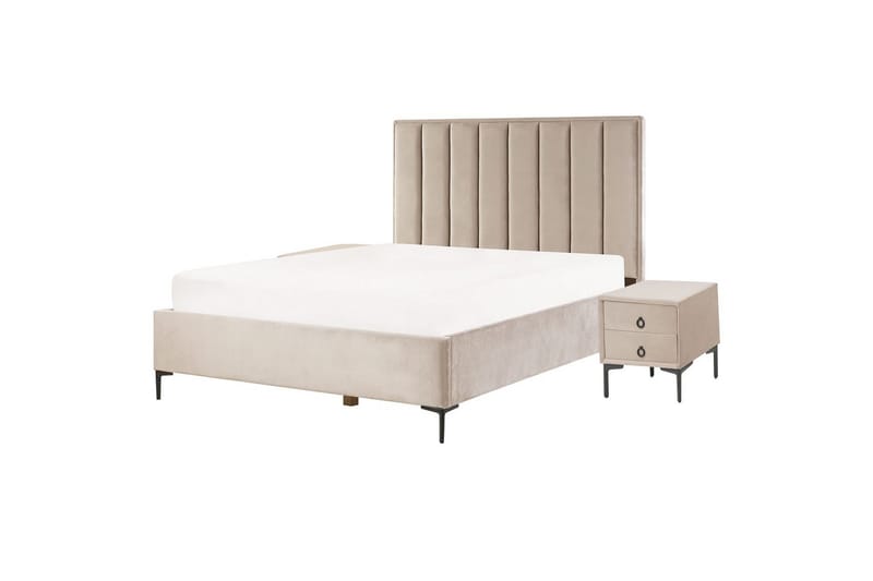 Sovrumsset Sezanne Beige/grå/svart, 160x200 cm, Sammet - Beige/grå/svart, 160x200 cm, Sammet - Möbler - Möbelset - Möbelset för sovrum