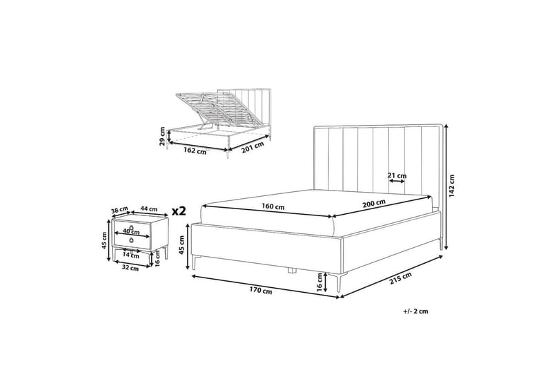 Sovrumsset Sezanne Beige/grå/svart, 160x200 cm, Sammet - Beige/grå/svart, 160x200 cm, Sammet - Möbler - Möbelset - Möbelset för sovrum