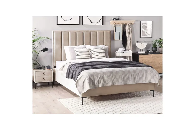 Sovrumsset Sezanne Beige/grå/svart, 180x200 cm, Sammet - Beige/grå/svart, 180x200 cm, Sammet - Möbler - Möbelset - Möbelset för sovrum