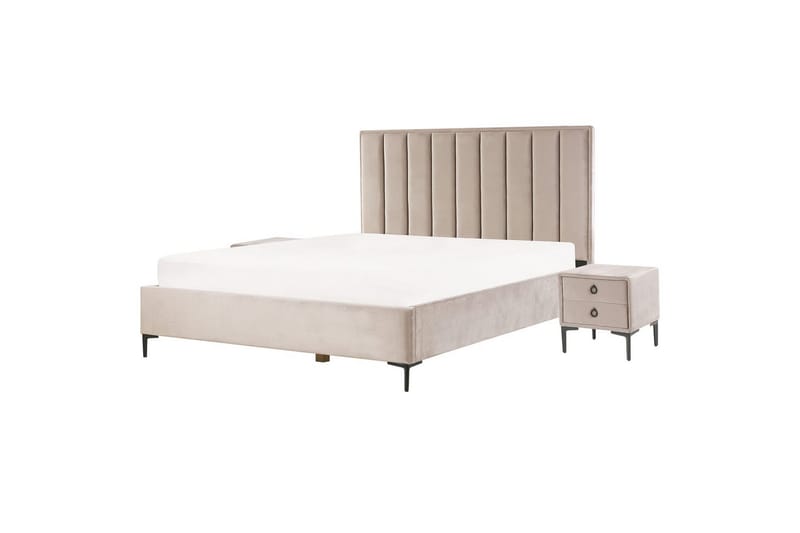 Sovrumsset Sezanne Beige/grå/svart, 180x200 cm, Sammet - Beige/grå/svart, 180x200 cm, Sammet - Möbler - Möbelset - Möbelset för sovrum