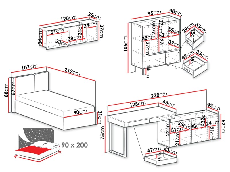 Travic Möbelset för Sovrum - Möbler - Möbelset - Möbelset för sovrum