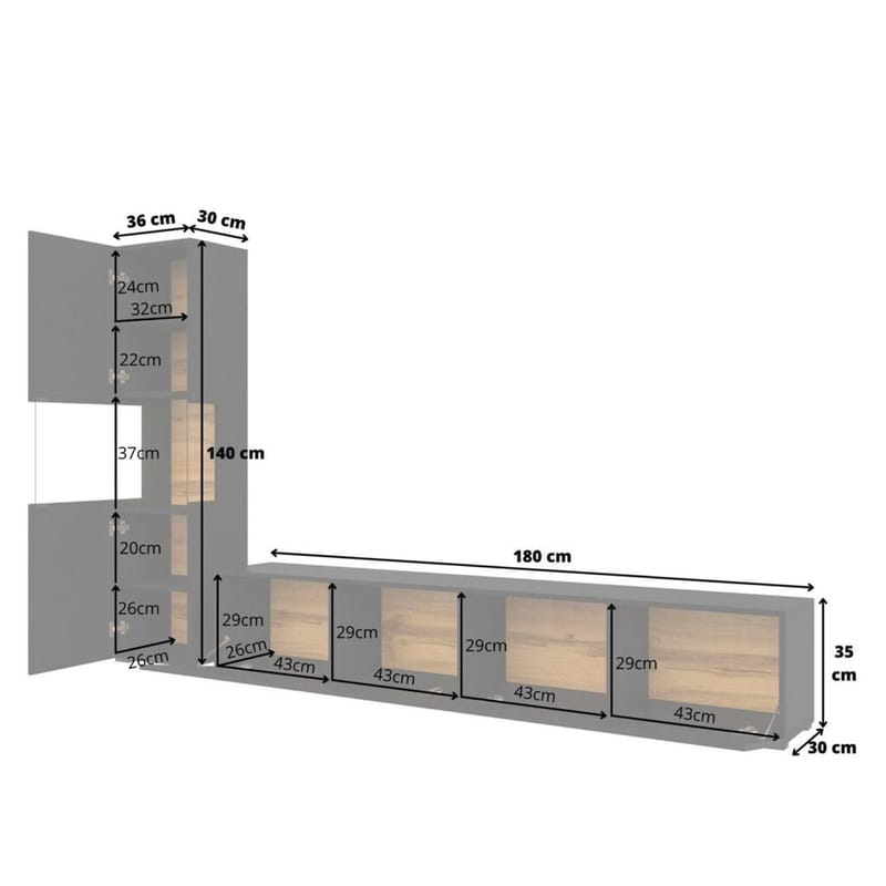 Väggenhet Ava 2 delar (05+40) - Svart onyx - Möbler - Möbelset - Möbelset för vardagsrum