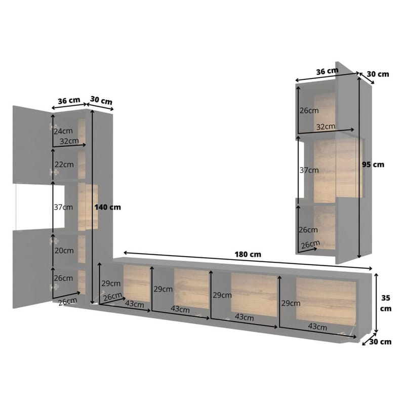 Väggenhet Ava 3 delar (05+07+40) - Svart onyx - Möbler - Möbelset - Möbelset för vardagsrum