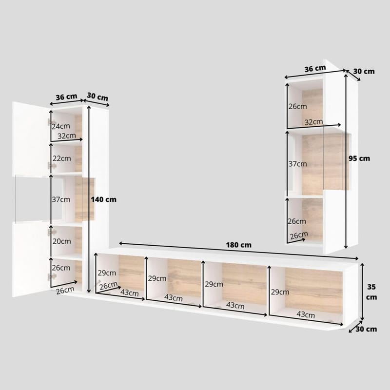 Väggenhet Ava 3 delar (05+07+40) - Vit - Möbler - Möbelset - Möbelset för vardagsrum
