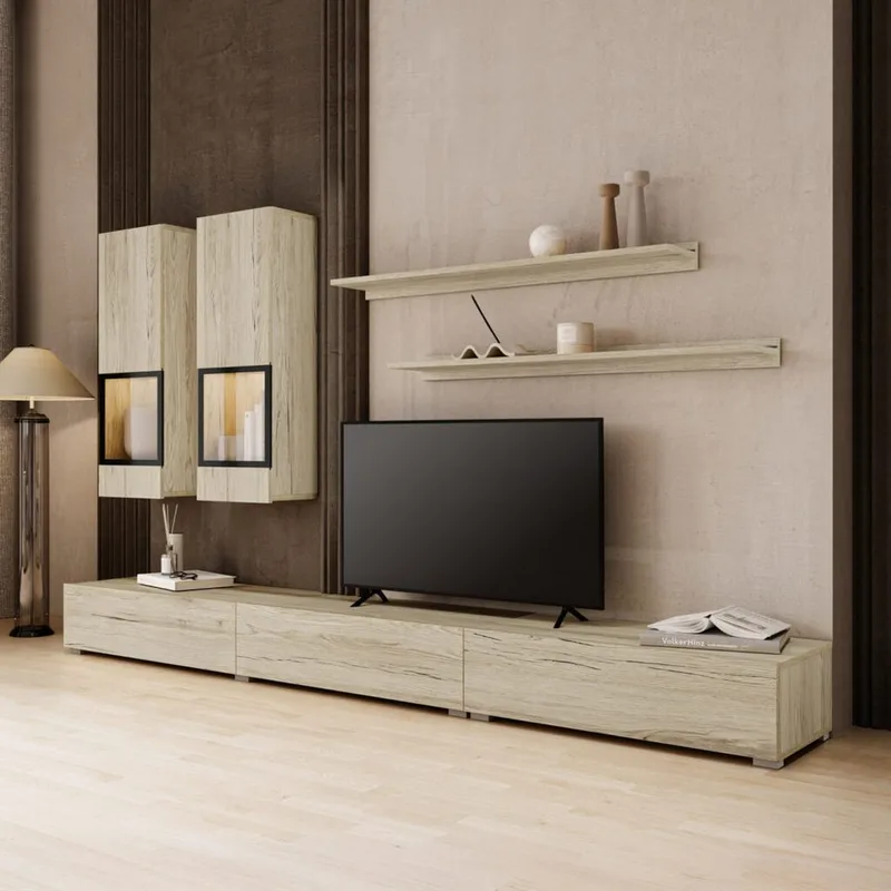 Väggenhet Baros - San Remo Ek Ljust Laminat - Möbler - Möbelset - Möbelset för vardagsrum