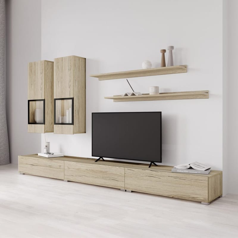 Väggenhet Baros - San Remo Ek Ljust Laminat - Möbler - Möbelset - Möbelset för vardagsrum