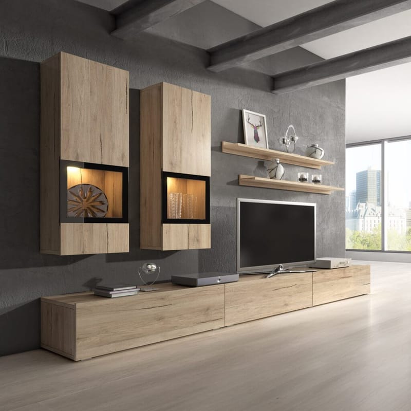 Väggenhet Baros - San Remo Ek Ljust Laminat - Möbler - Möbelset - Möbelset för vardagsrum