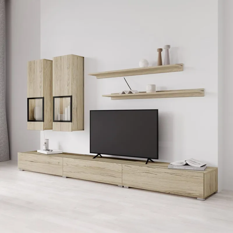 Väggenhet Baros - San Remo Ek Ljust Laminat - Möbler - Möbelset - Möbelset för vardagsrum