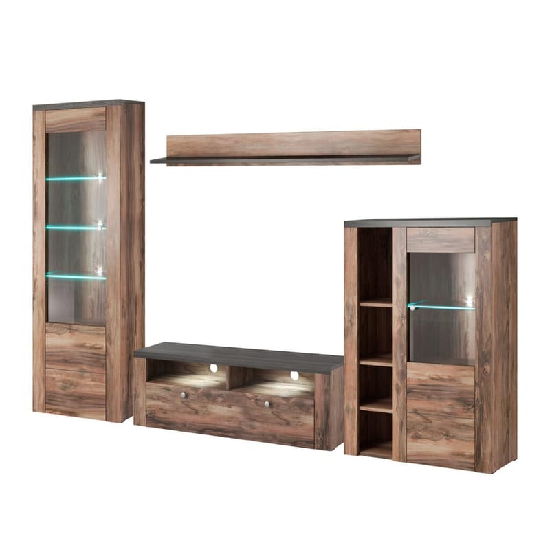 Väggenhet Larona (05+41+02+44) - Satin Valnöt - Möbler - Möbelset - Möbelset för vardagsrum