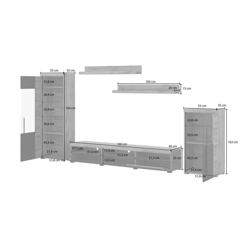Väggenhet Roger 5 delar - Wotan Ek - Möbler - Möbelset - Möbelset för vardagsrum
