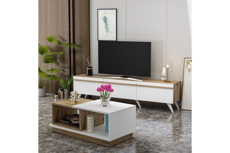 Valentina Möbelset För Vardagsrum - Vit/Blå - Möbler - Möbelset - Möbelset för vardagsrum