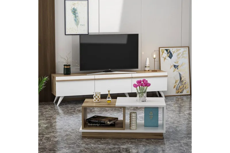 Valentina Möbelset För Vardagsrum - Vit/Blå - Möbler - Möbelset - Möbelset för vardagsrum