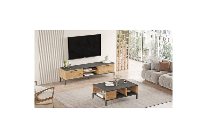 Vardagsrum Möbelset Galloway Atlantisk Furu / Antracit - Grå - Möbler - Möbelset - Möbelset för vardagsrum