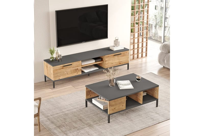 Vardagsrum Möbelset Galloway Atlantisk Furu / Antracit - Grå - Möbler - Möbelset - Möbelset för vardagsrum