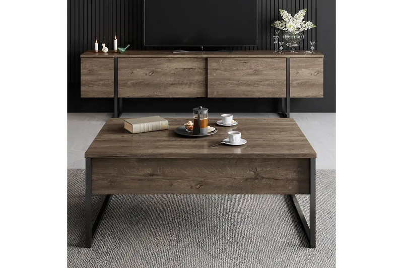 Vardagsrum Möbelset Masafumie Set Valnöt / Svart - Valnöt / Svart - Möbler - Möbelset - Möbelset för vardagsrum