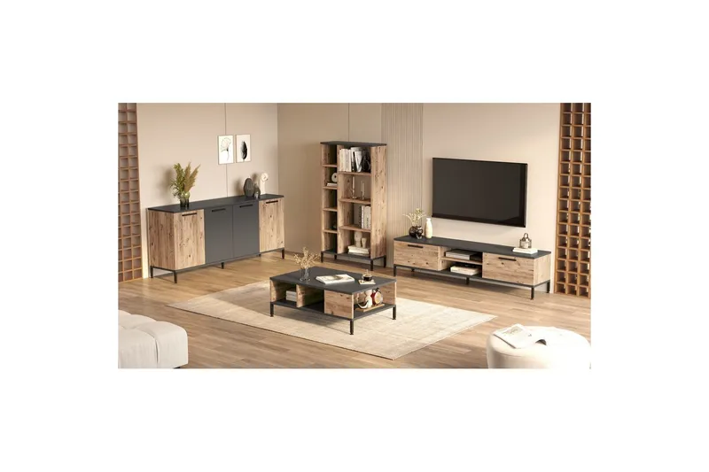 Vardagsrum Möbelset Zephral Atlantic Pine / Antracit - Natur/Antracit - Möbler - Möbelset - Möbelset för vardagsrum