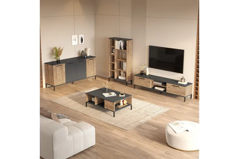 Vardagsrum Möbelset Zephral Atlantic Pine / Antracit - Natur/Antracit - Möbler - Möbelset - Möbelset för vardagsrum