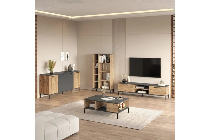 Vardagsrum Möbelset Zephral Atlantic Pine / Antracit - Natur/Antracit - Möbler - Möbelset - Möbelset för vardagsrum