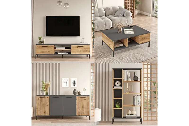 Vardagsrum Möbelset Zephral Atlantic Pine / Antracit - Natur/Antracit - Möbler - Möbelset - Möbelset för vardagsrum