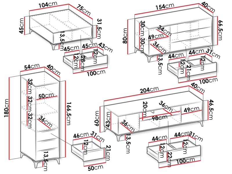 Vemdalen Möbelset vardagsrum - tv-bänk, bokhylla, skänk och soffbord - brun - Möbler - Möbelset - Möbelset för vardagsrum