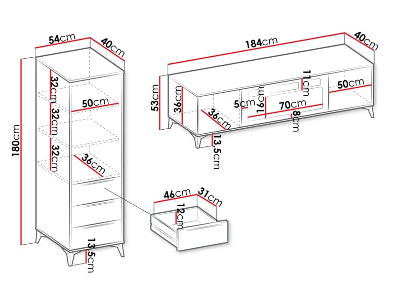 Vemdalen Möbelset vardagsrum - tv-bänk och högskåp - brun - Möbler - Möbelset - Möbelset för vardagsrum
