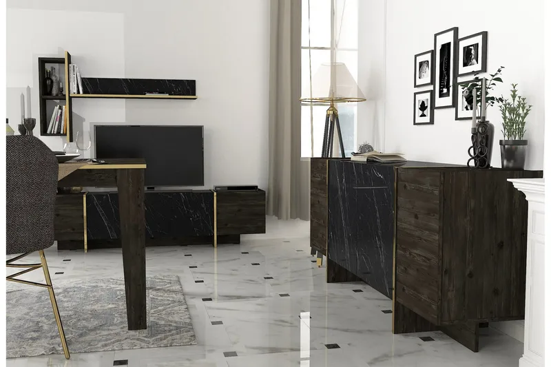 Veyron Möbelset För Vardagsrum - Svart/Guld - Möbler - Möbelset - Möbelset för vardagsrum