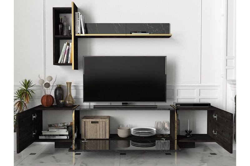 Veyron Möbelset För Vardagsrum - Svart/Guld - Möbler - Möbelset - Möbelset för vardagsrum